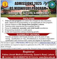 Admission notice for Fatima Jinnah Medical University Lahore